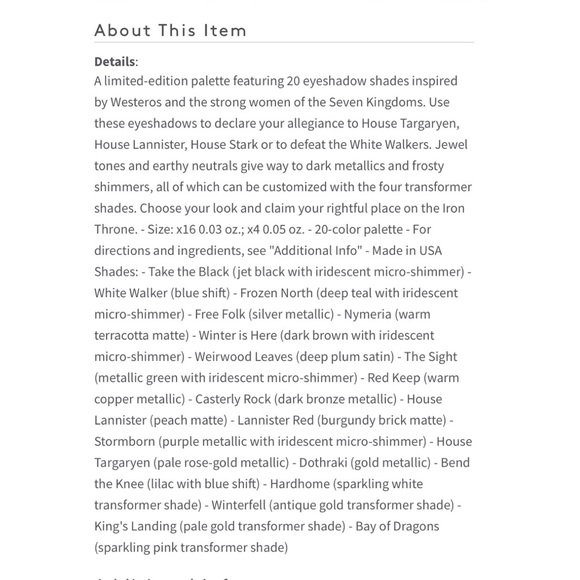 ⬇️ Urban Decay Game of Thrones Eyeshadow - Picture 7 of 7